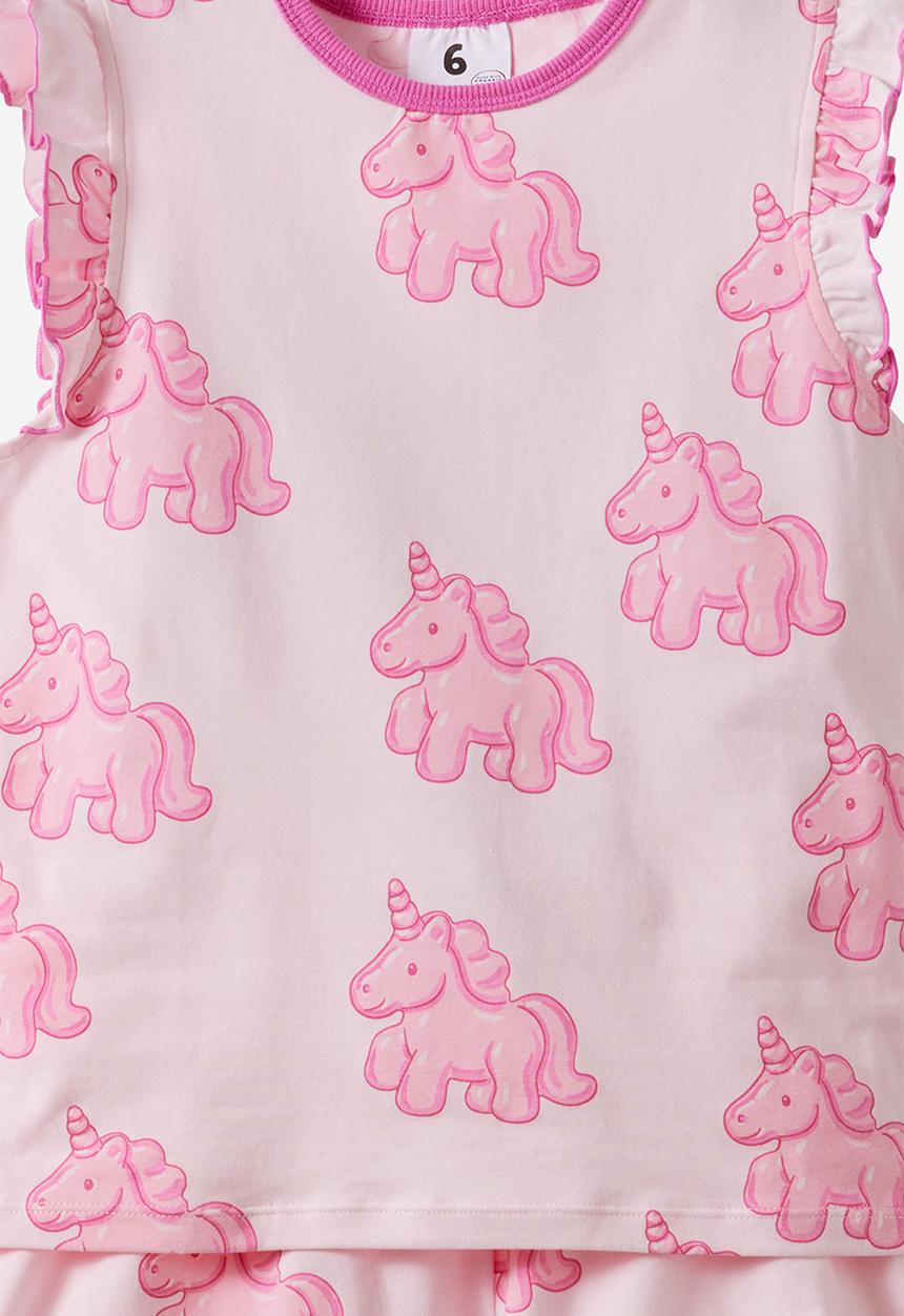 Cotton On - Dreamdrift Flutter Short Sleeve Pj Set - Tea Party Pink/Gummy Unicorn Glow
