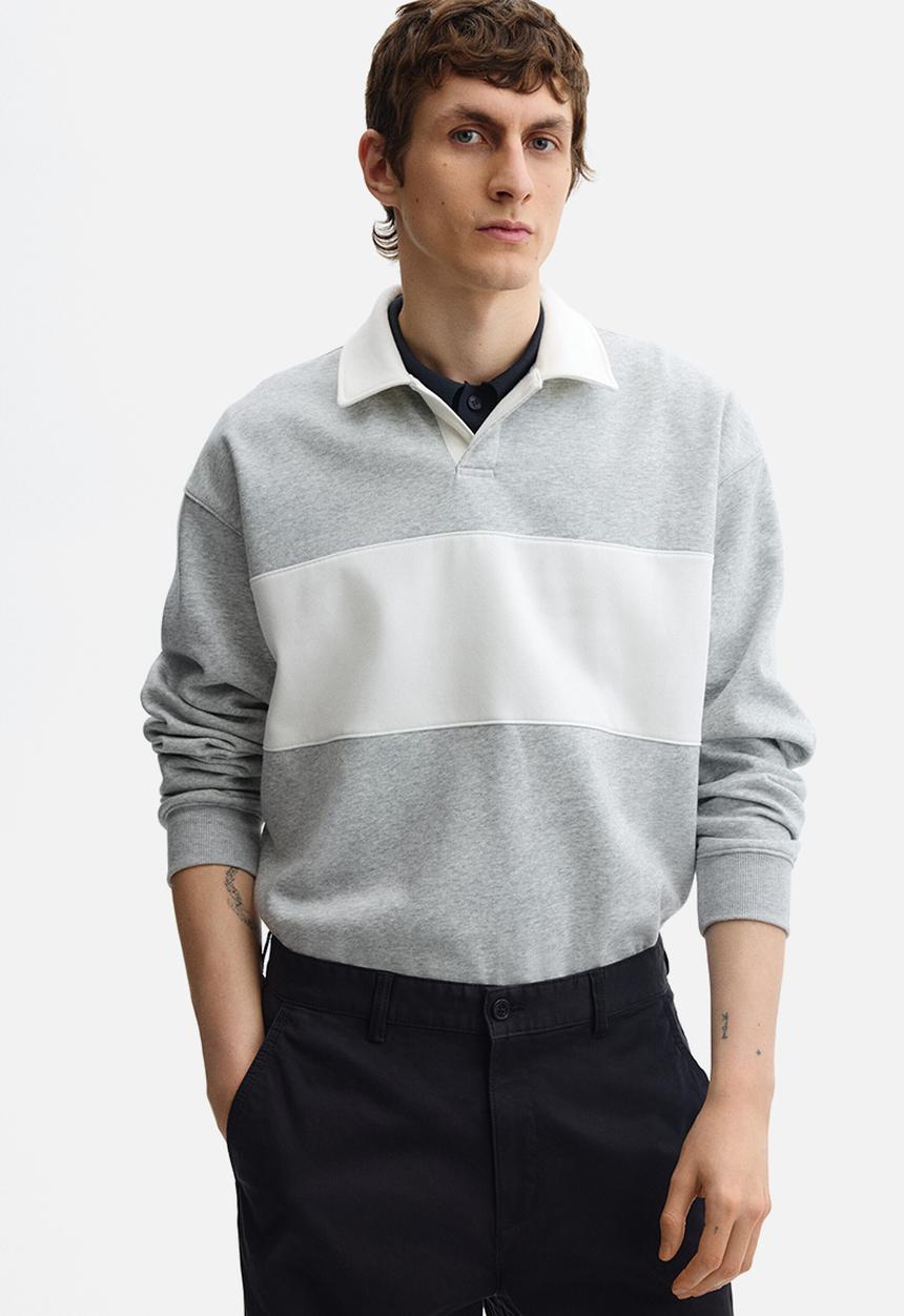 H&M - Loose fit rugby sweatshirt - light grey marl/colour block