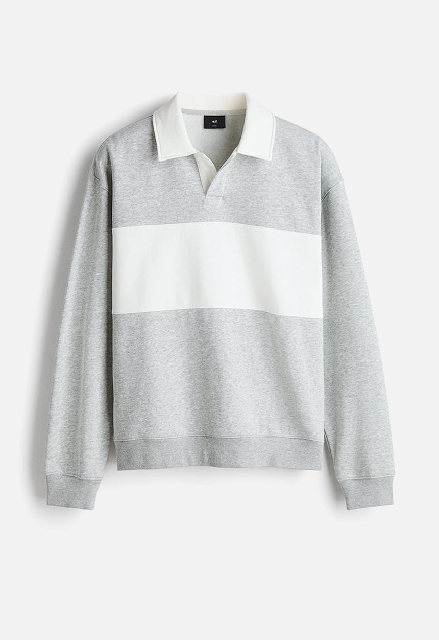 H&M - Loose fit rugby sweatshirt - light grey marl/colour block