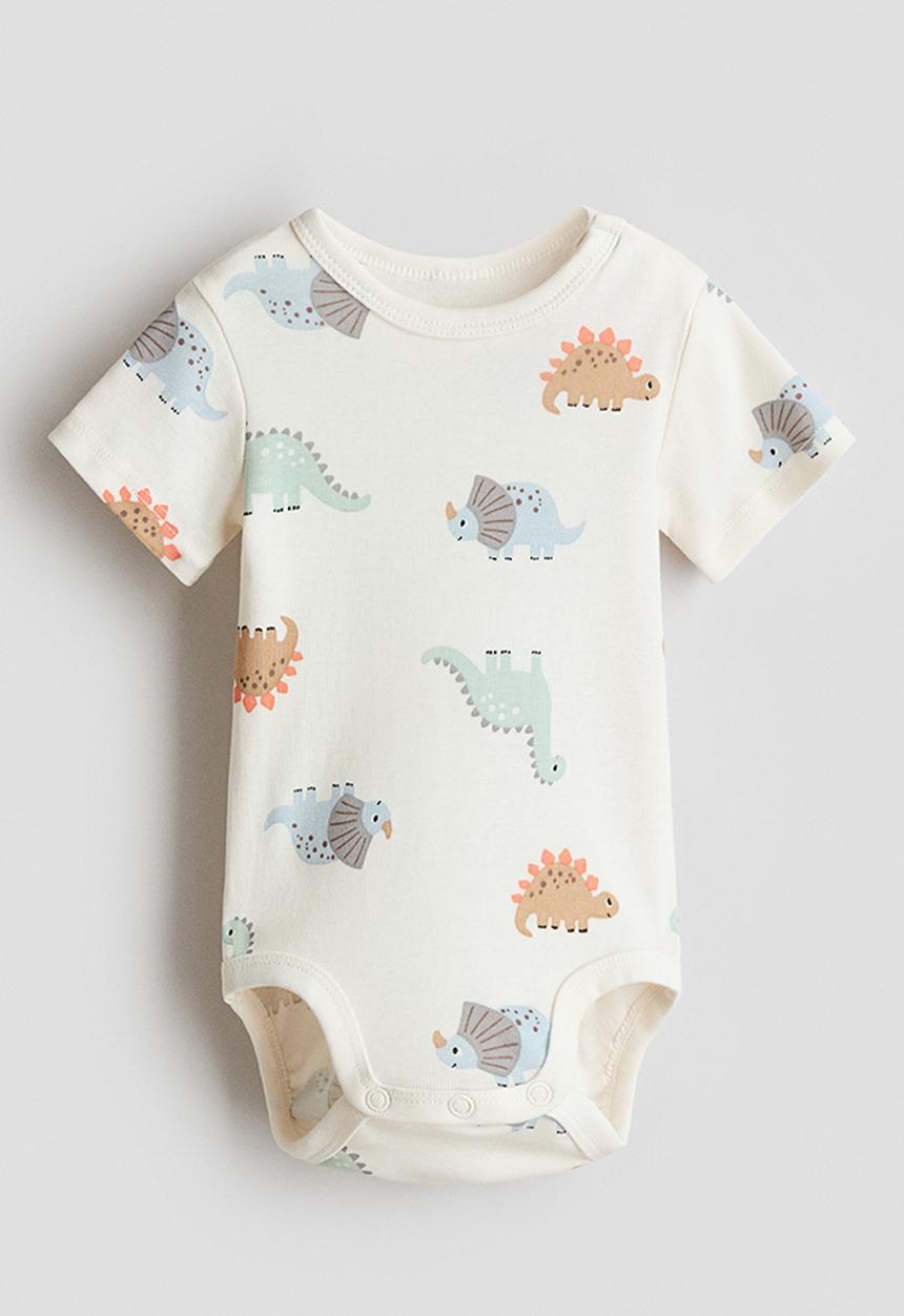 H&M - Printed bodysuit - light beige/dinosaurs