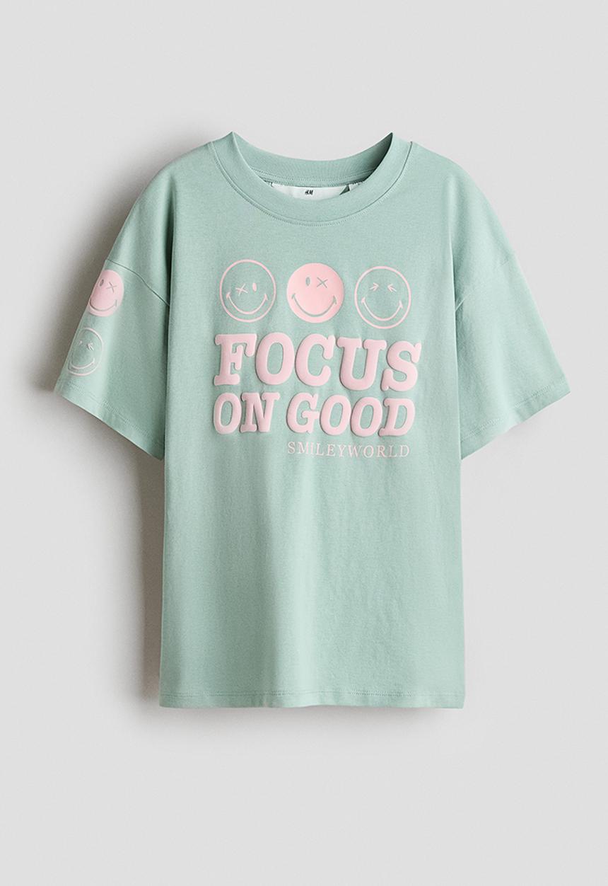 H&M - Print-motif cotton t-shirt - light green/smileyworld?