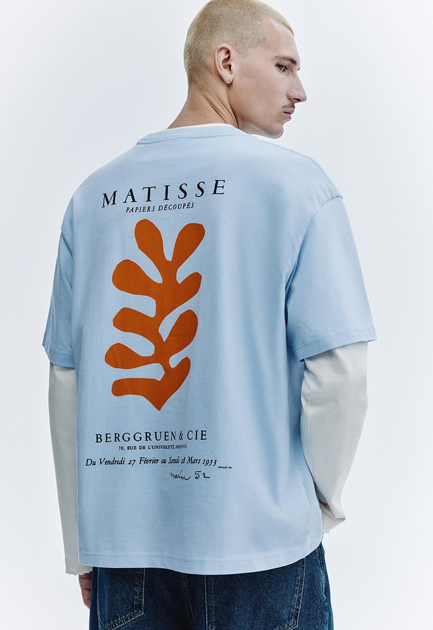 H&M - Loose fit printed T-shirt - light blue/apoh