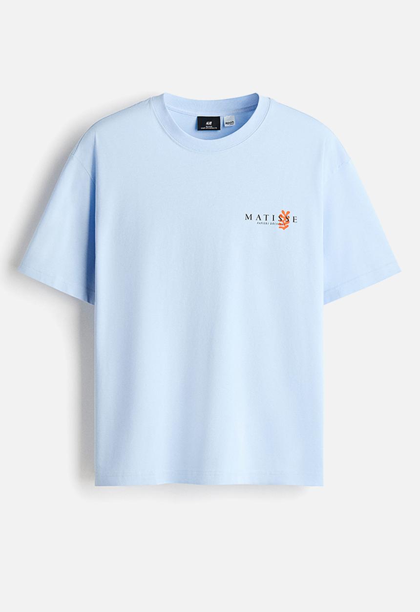 H&M - Loose fit printed T-shirt - light blue/apoh