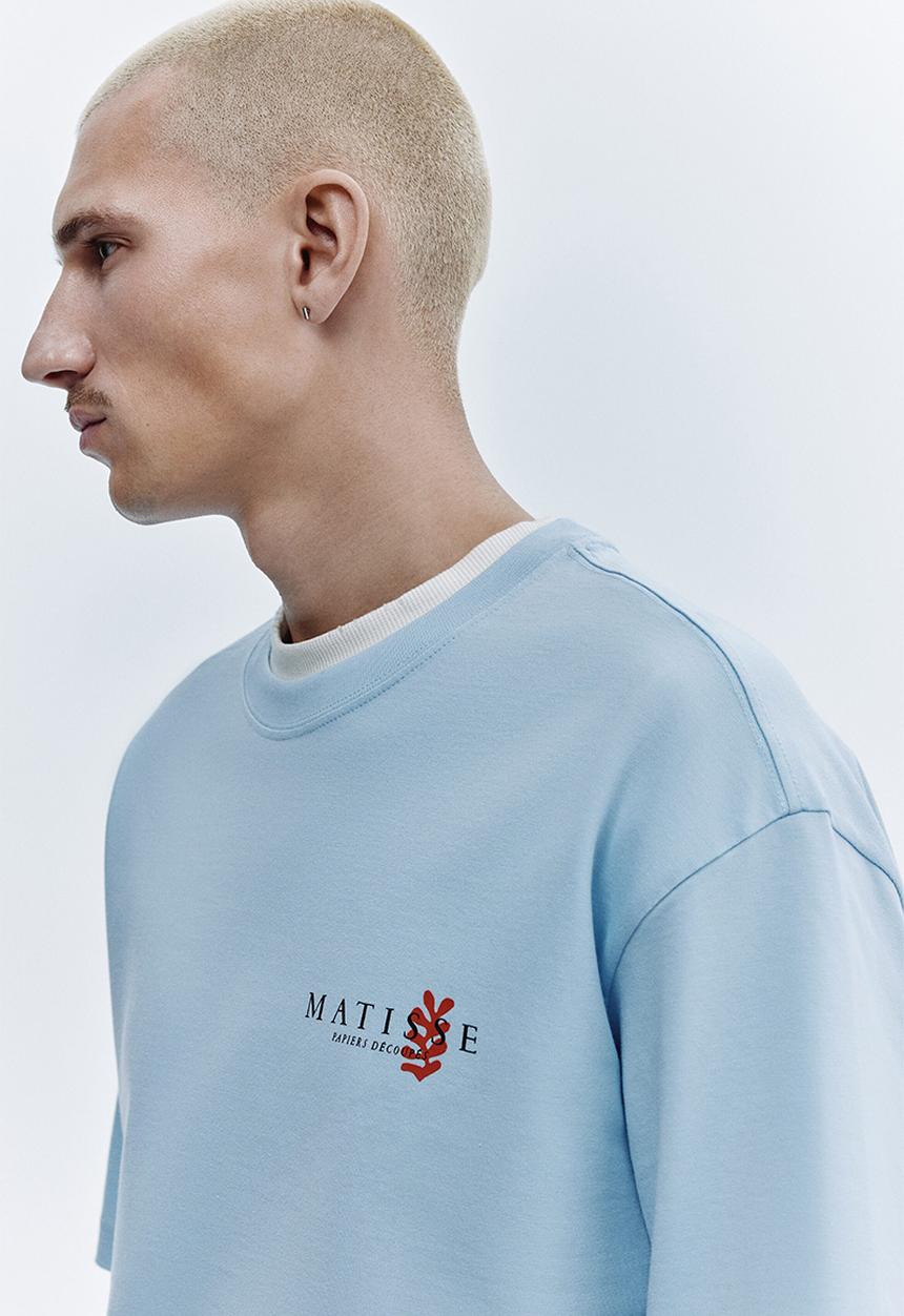 H&M - Loose fit printed T-shirt - light blue/apoh
