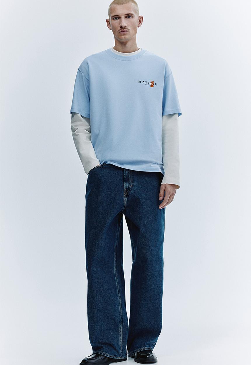 H&M - Loose fit printed T-shirt - light blue/apoh