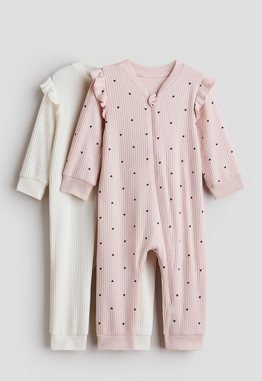 H&M - 2-pack cotton sleepsuits - light pink/white