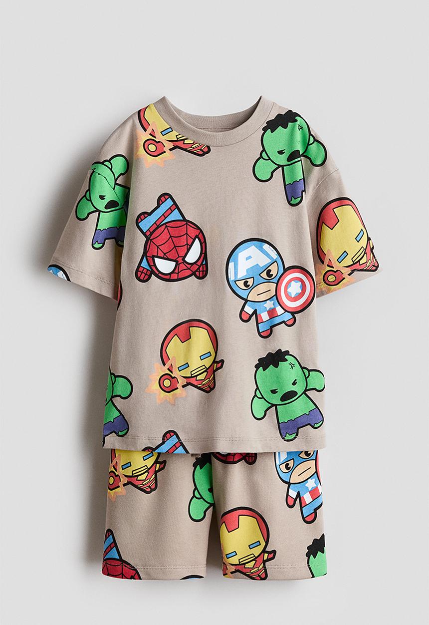 H&M - 2-piece printed jersey set - beige/marvel comics