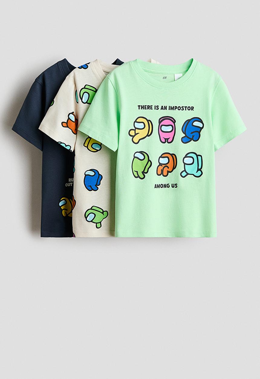 H&M - 3-pack printed t-shirts - light green/among us