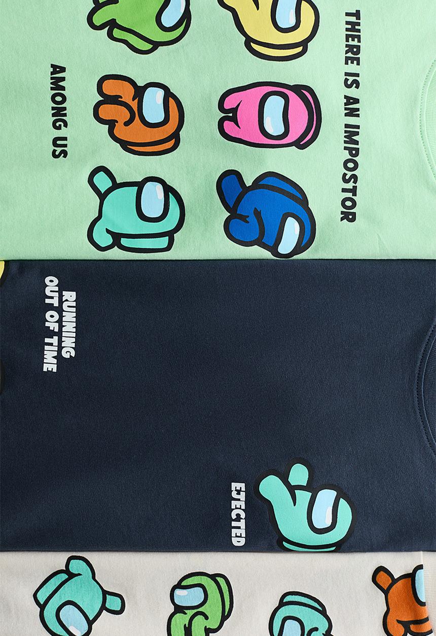 H&M - 3-pack printed t-shirts - light green/among us
