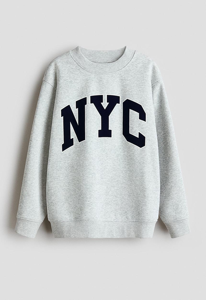 H&M - Motif-detail sweatshirt - light grey marl/nyc