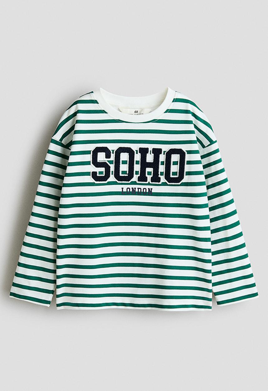 H&M - Motif-detail long-sleeved t-shirt - dark green/soho