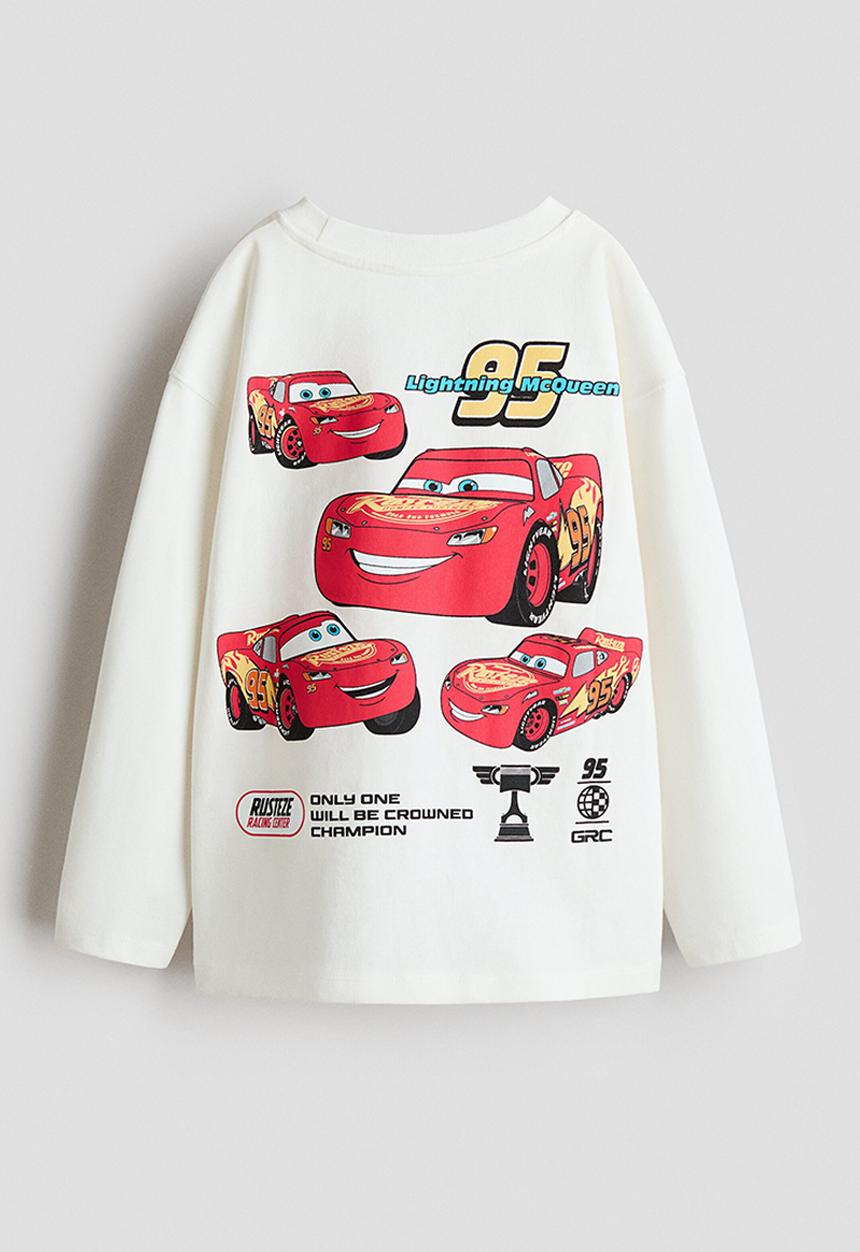 H&M - Printed long-sleeved t-shirt - white/cars