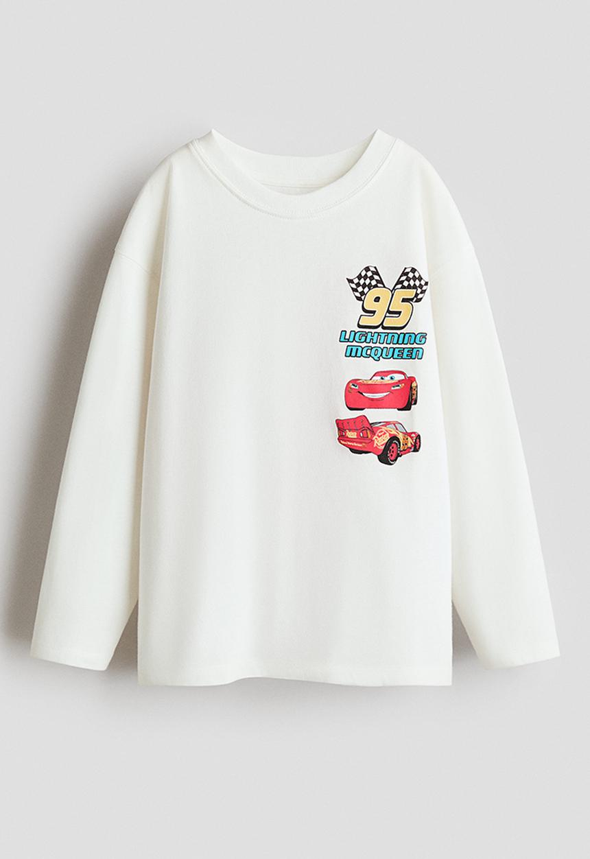H&M - Printed long-sleeved t-shirt - white/cars