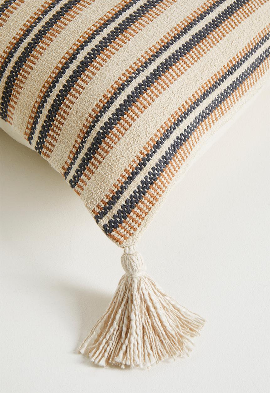 Sixth Floor - Cotton Woven Striped Cushion Rust & Grey