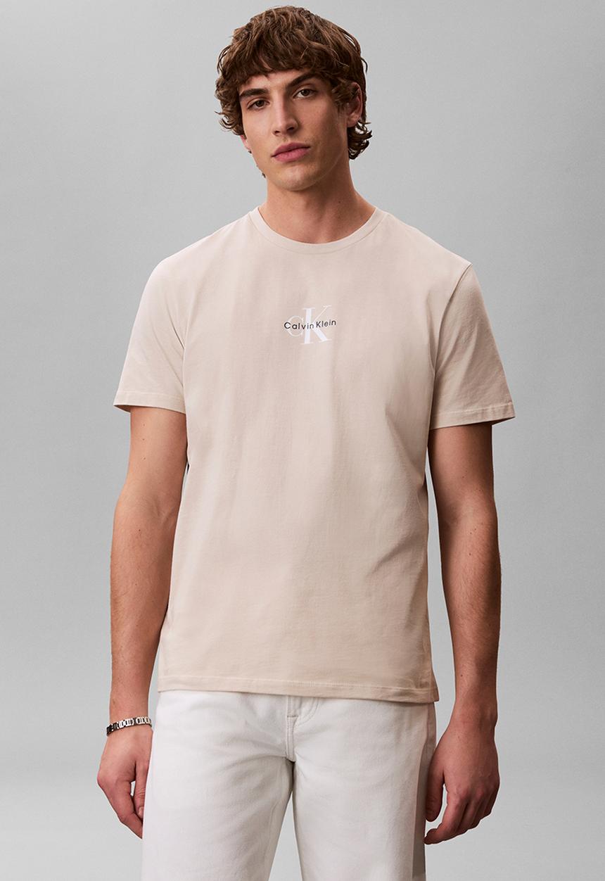 Calvin Klein - SS 30S MICRO MONOLOGO GRAPHIC TEE - Oatmeal