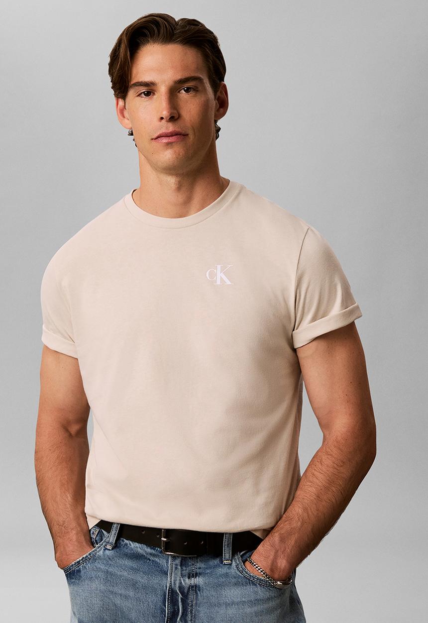 Calvin Klein - SS 30S CLASSIC BACK MONOLOGO TEE - Oatmeal