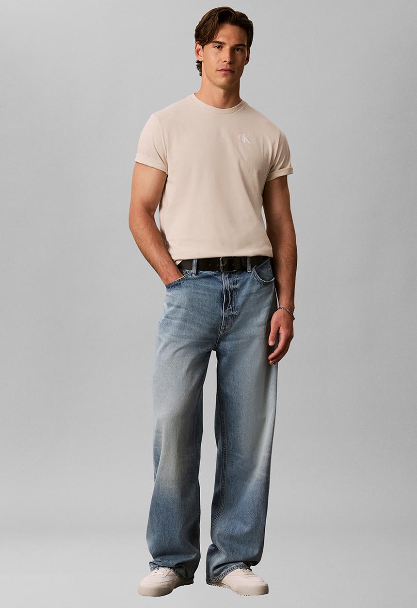 Calvin Klein - SS 30S CLASSIC BACK MONOLOGO TEE - Oatmeal