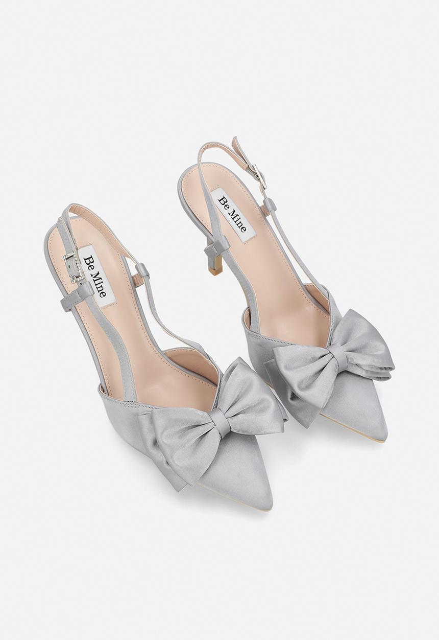 Be Mine - Anica closed toe stiletto heel slingback - grey satin