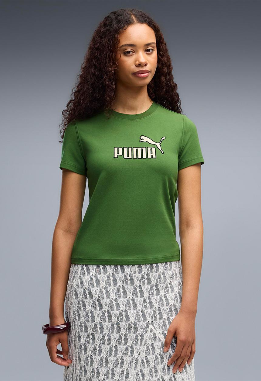 PUMA - Ess Elevated No.1 Logo Slim Short Tee - Earthy Green
