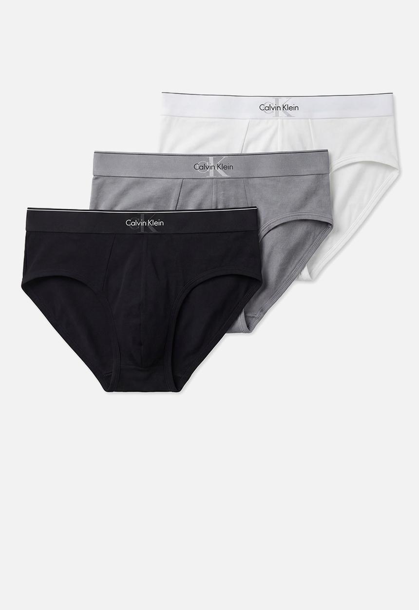 Calvin Klein - HIP BRIEF 3PK - BLACK/MISTY GREY/WHITE