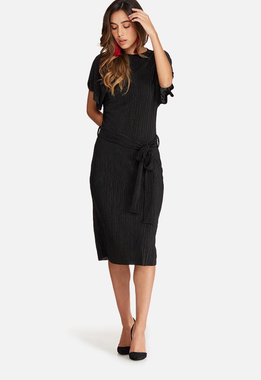 dailyfriday - Plissé midi dress with tie belt