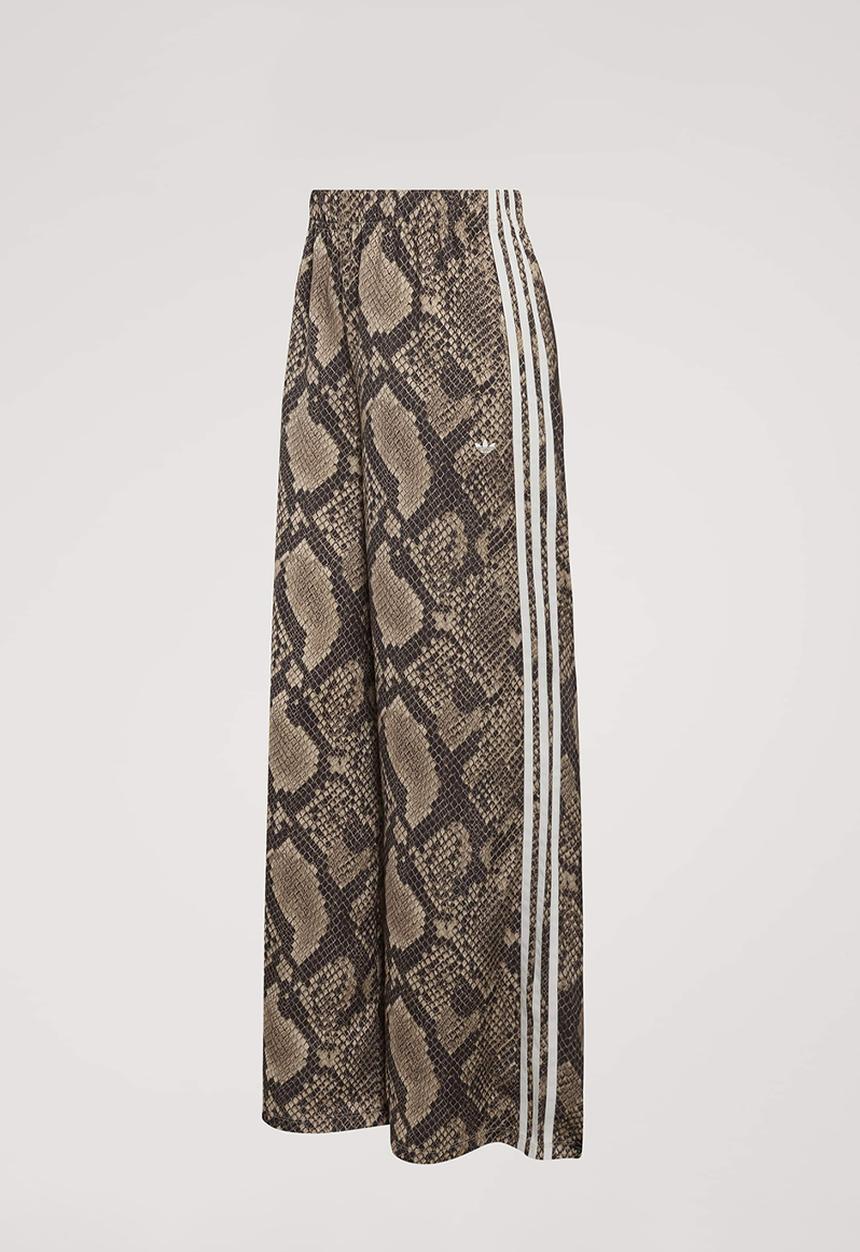 adidas Originals - Satin Snake Print Wide Leg Track Pants - Beige