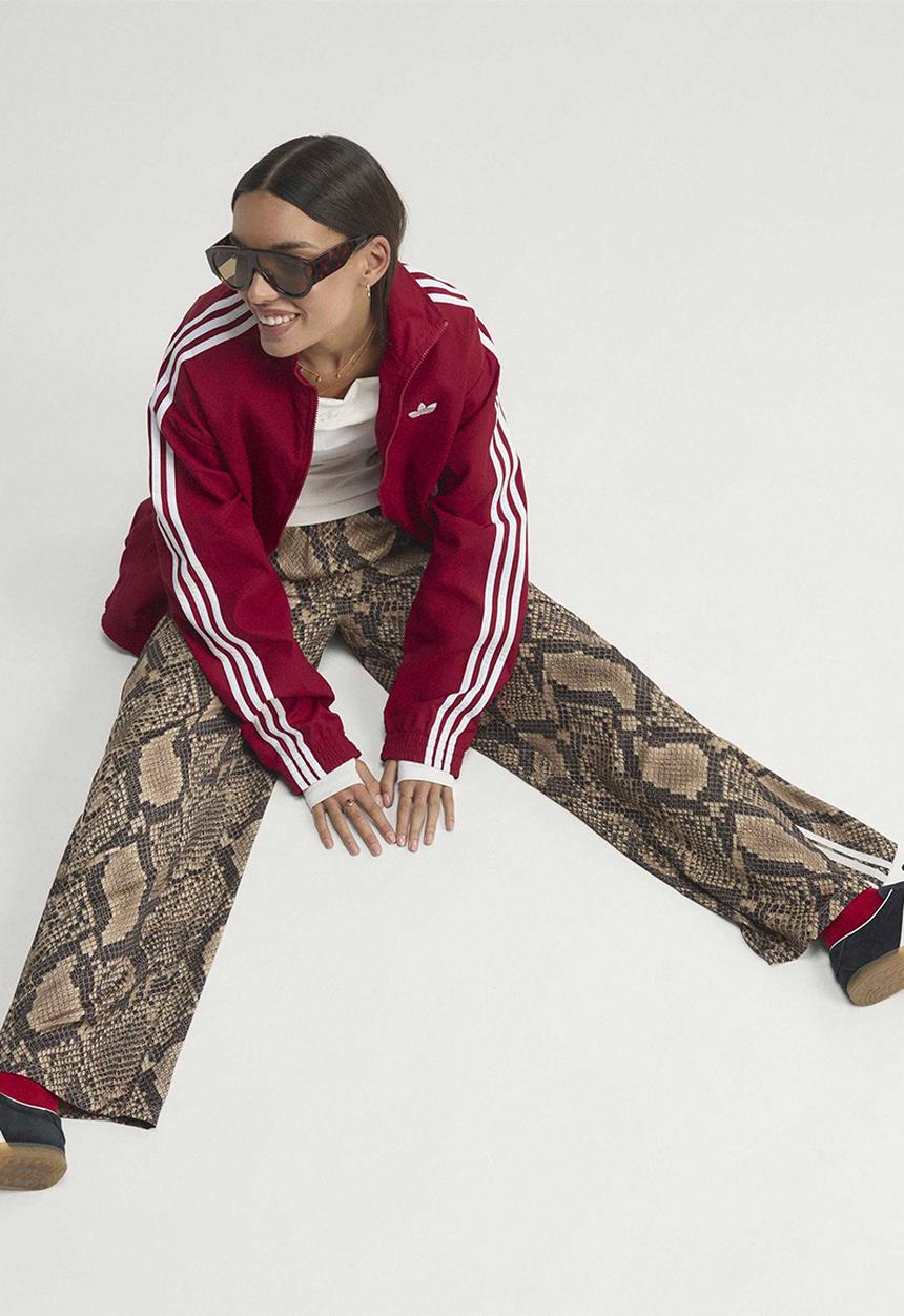 adidas Originals - Satin Snake Print Wide Leg Track Pants - Beige