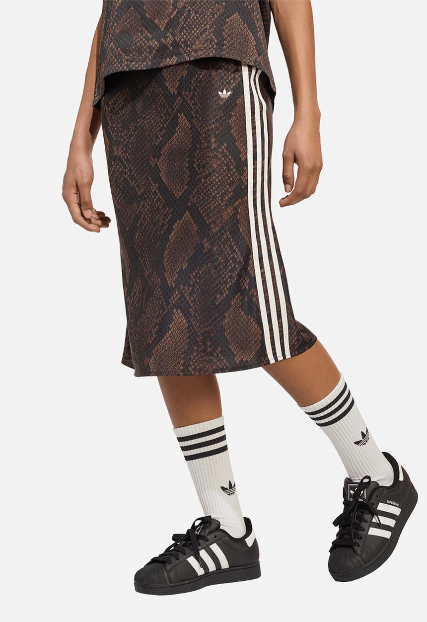 adidas Originals - Snake Print Satin Skirt - Brown