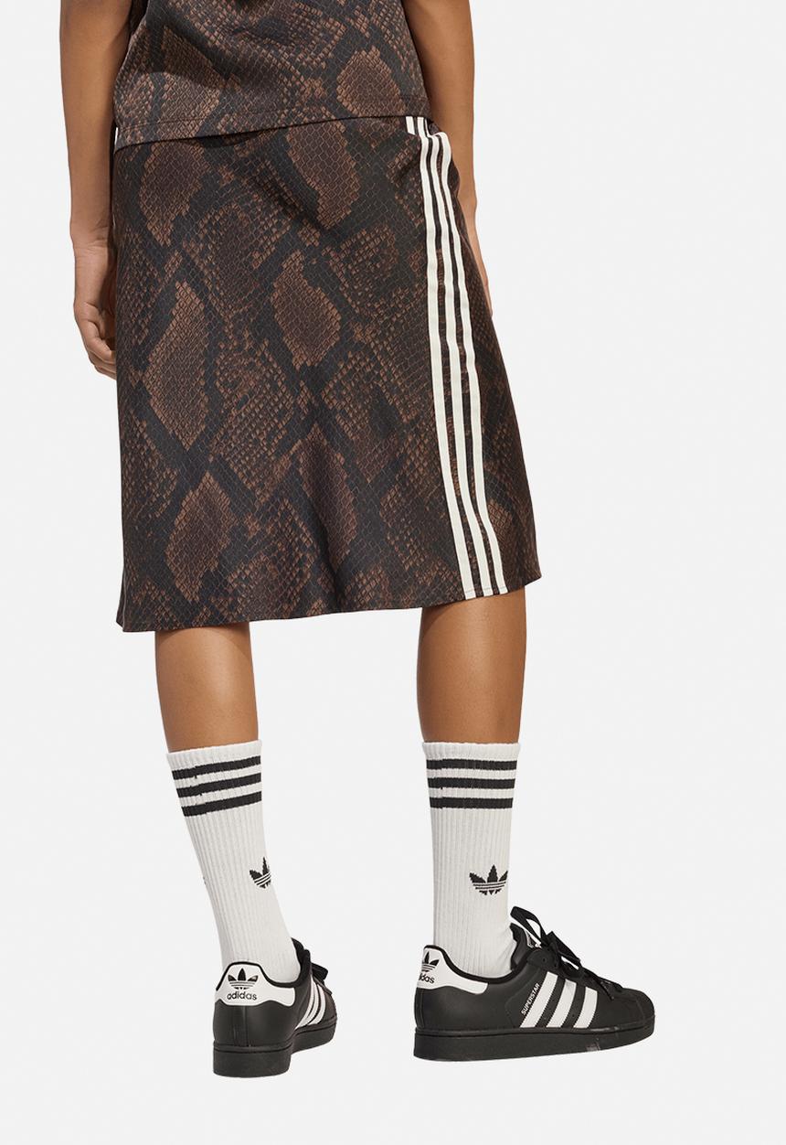 adidas Originals - Snake Print Satin Skirt - Brown