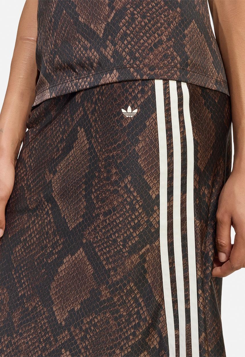 adidas Originals - Snake Print Satin Skirt - Brown