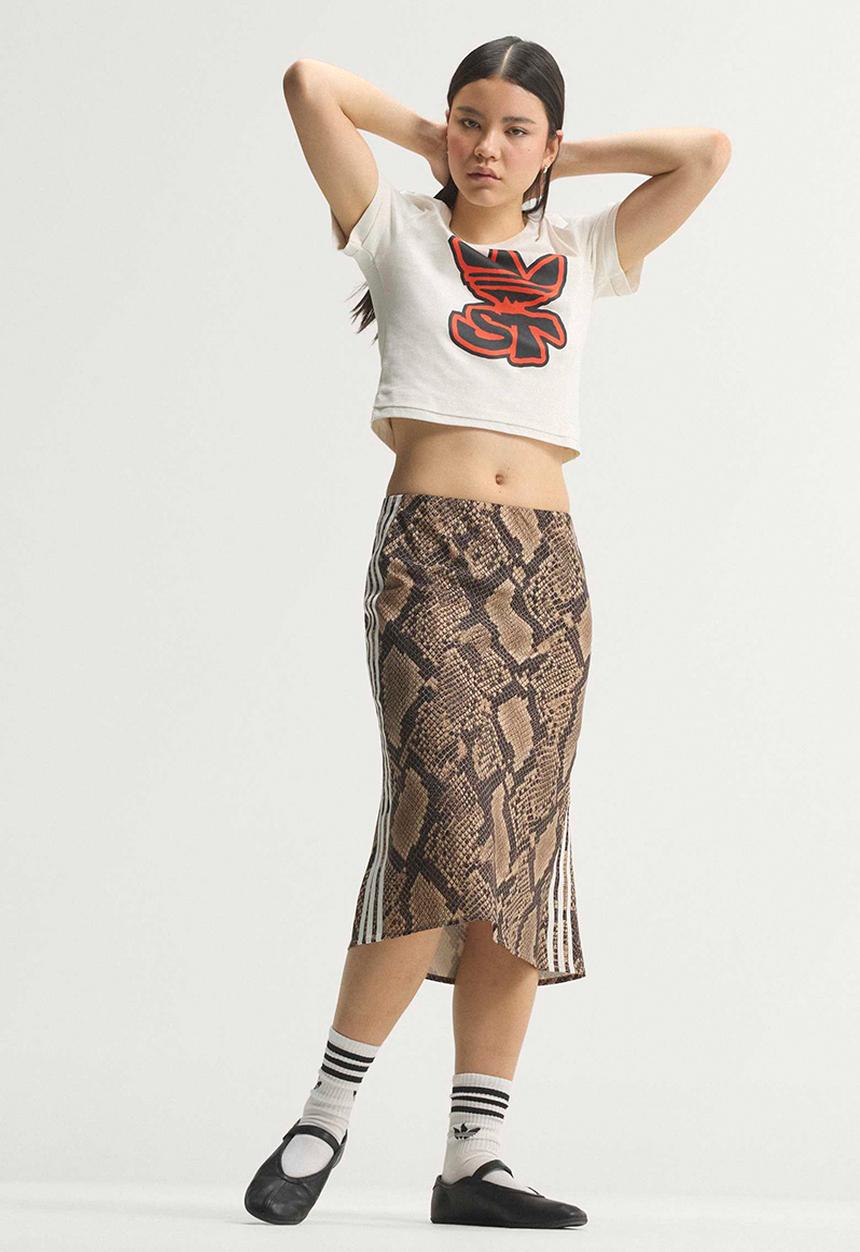 adidas Originals - Snake Print Satin Skirt - Beige