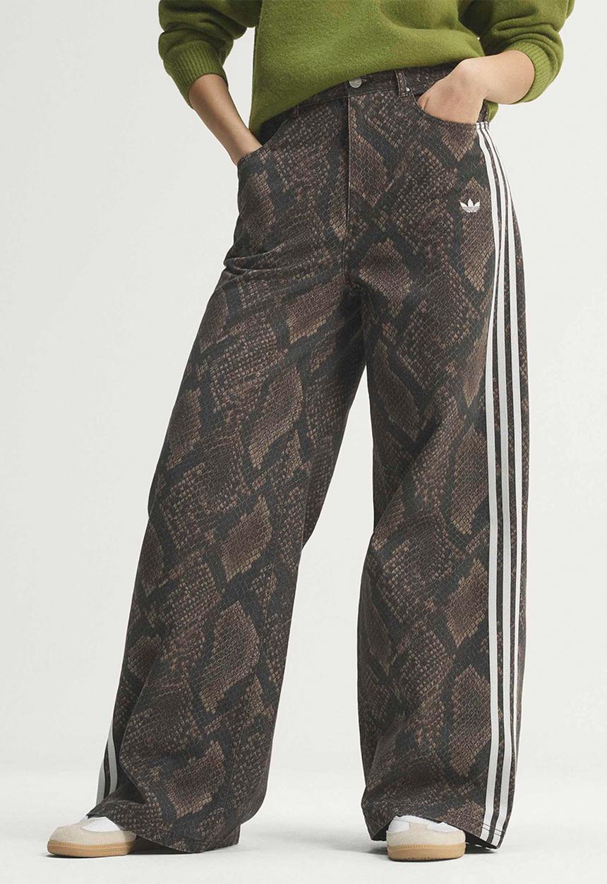 adidas Originals - Snake Print Denim Loose Pants - Brown