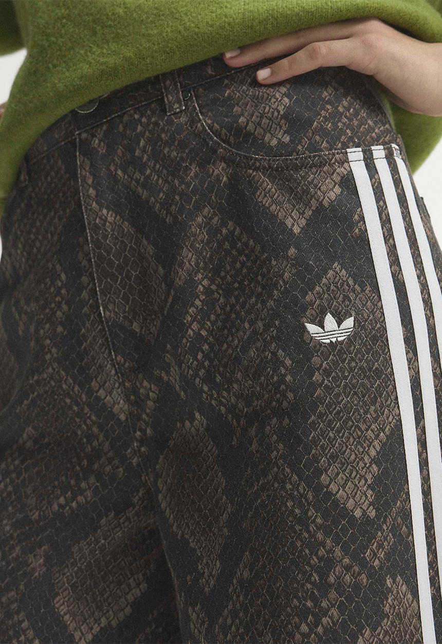 adidas Originals - Snake Print Denim Loose Pants - Brown