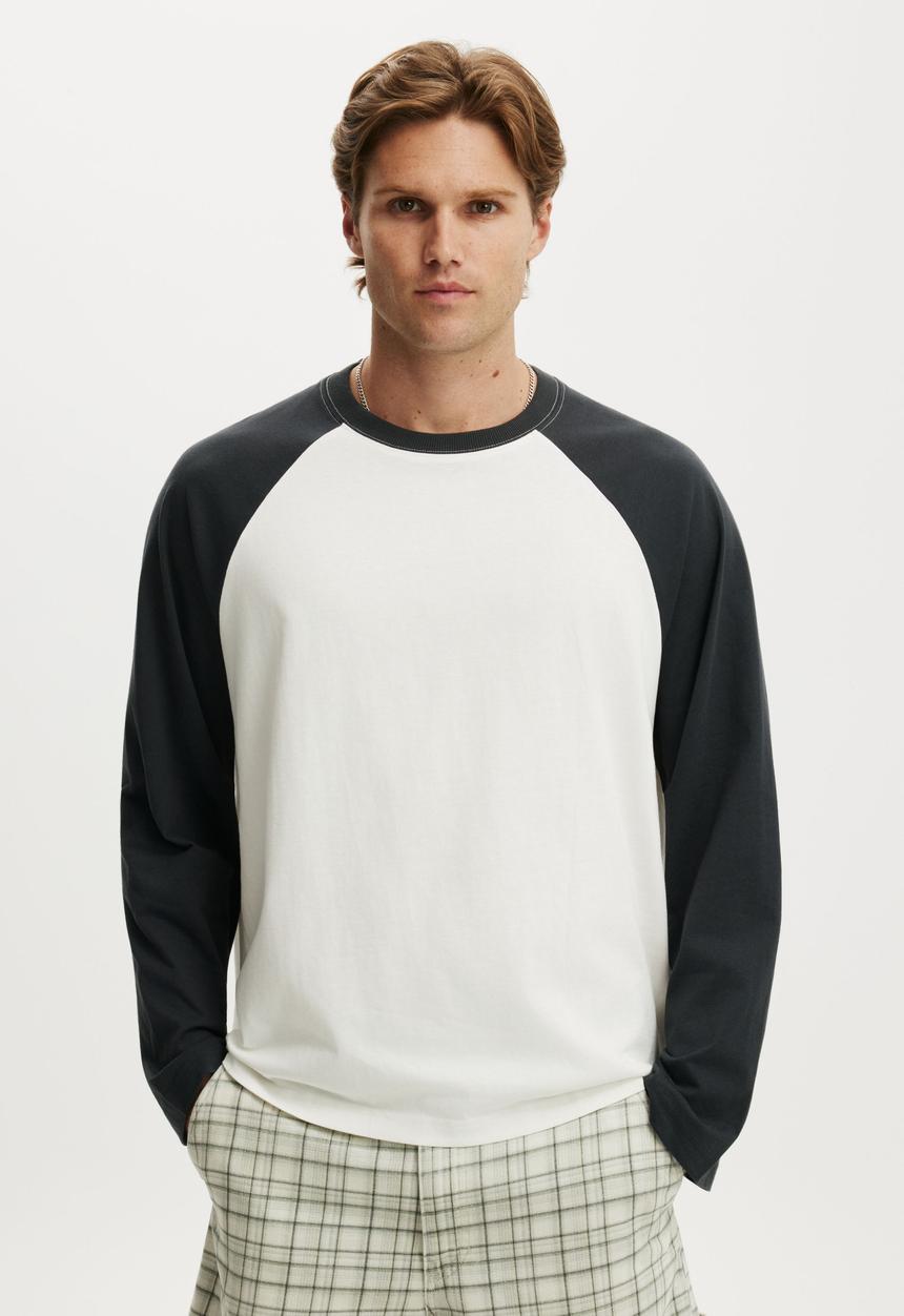 Cotton On - Cropped Fit Long Sleeve - Vintage White/Washed Black