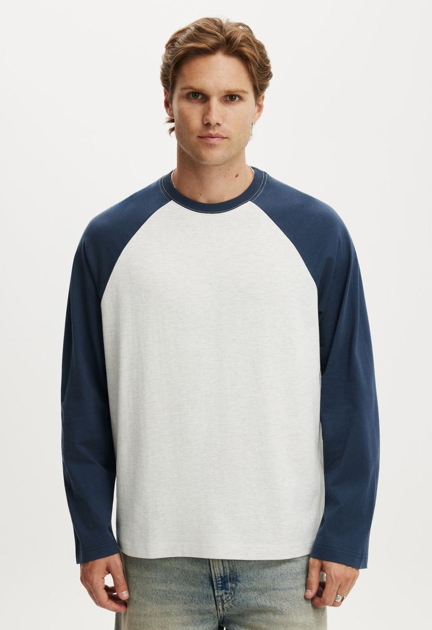 Cotton On - Cropped Fit Long Sleeve - White Marle/Auto Navy