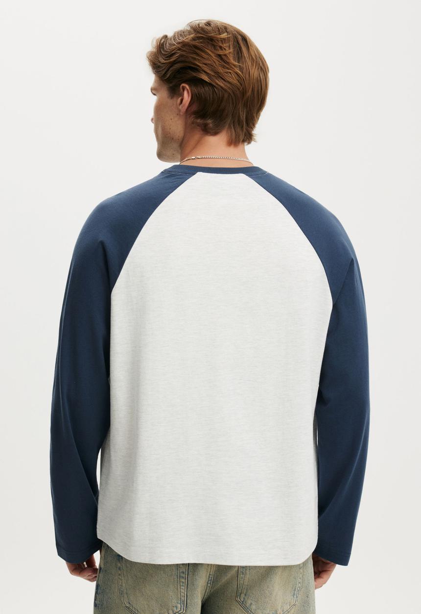 Cotton On - Cropped Fit Long Sleeve - White Marle/Auto Navy