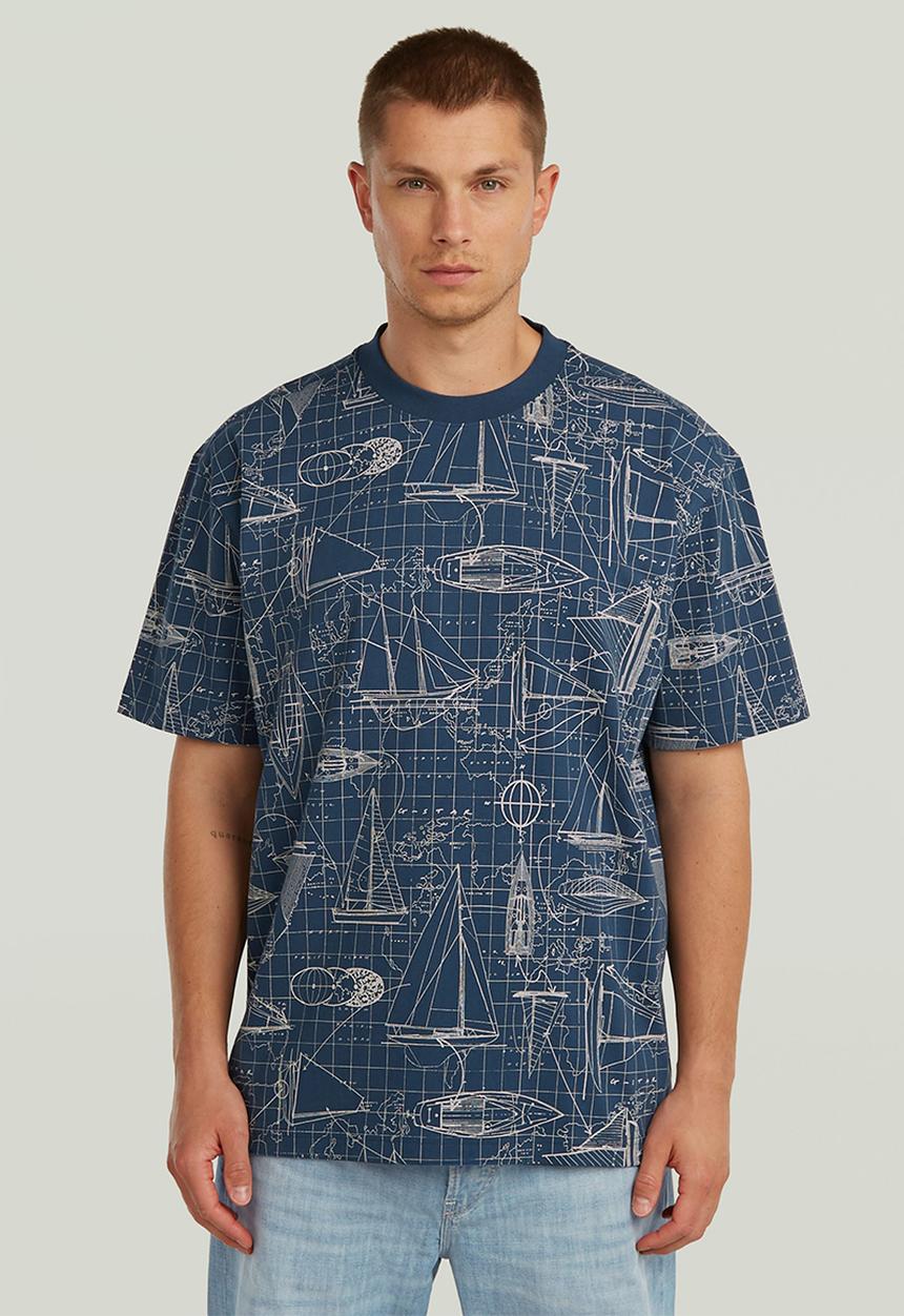 G-STAR - Aop Relaxed R T -Rank Blue Boat Blueprint