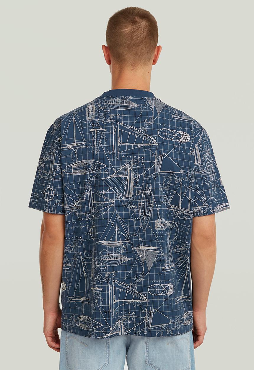 G-STAR - Aop Relaxed R T -Rank Blue Boat Blueprint