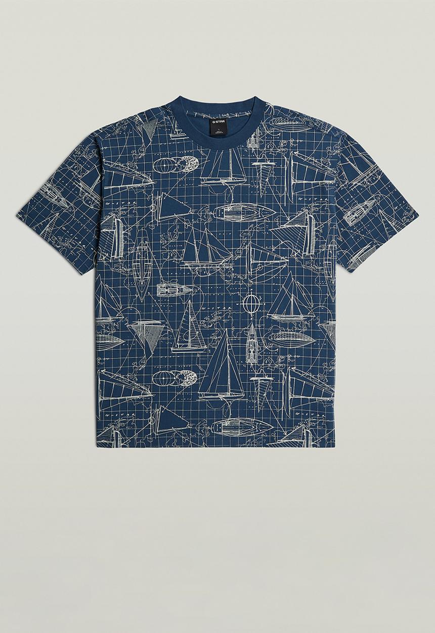 G-STAR - Aop Relaxed R T -Rank Blue Boat Blueprint
