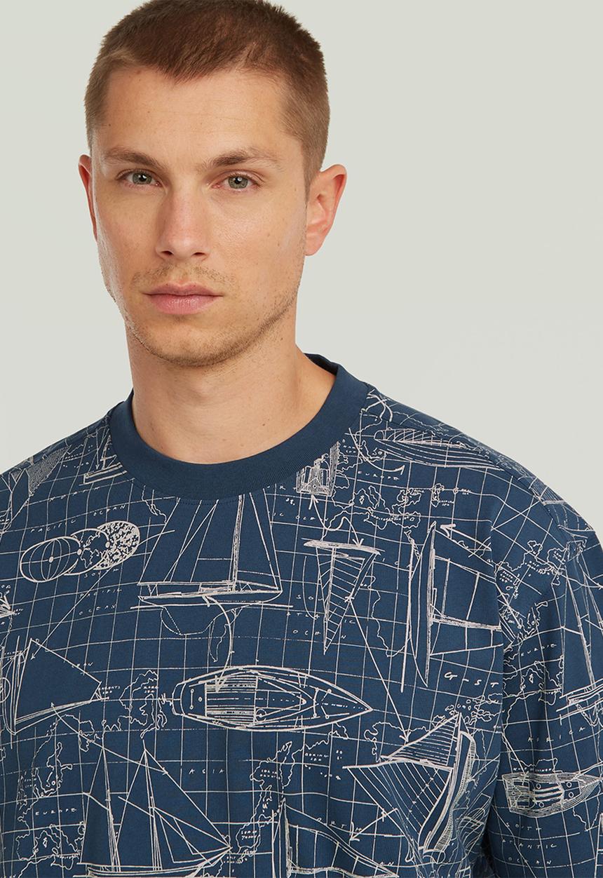 G-STAR - Aop Relaxed R T -Rank Blue Boat Blueprint