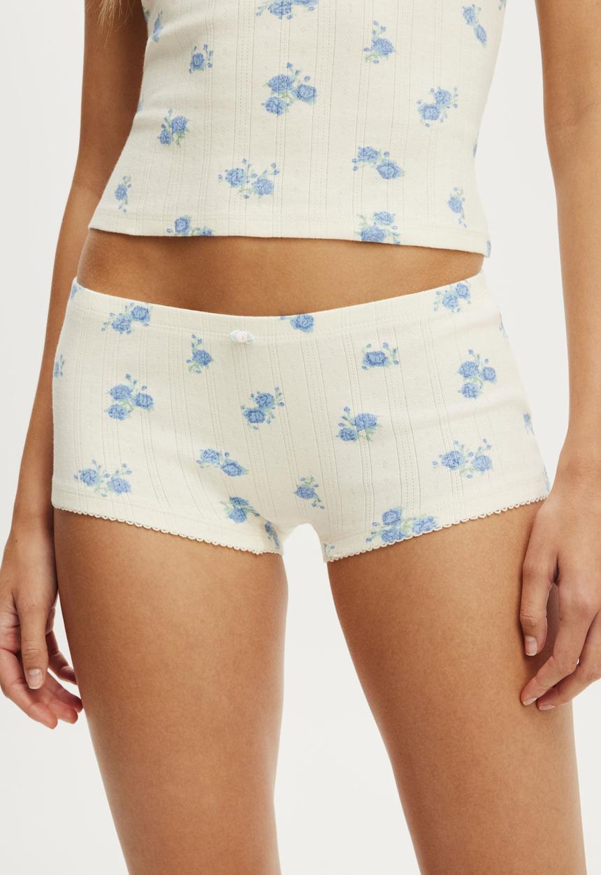 Cotton On - Dreamy soft pointelle micro short - penelope floral oat milk