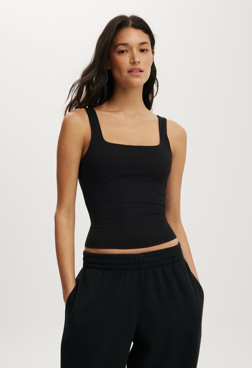 Cotton On - Ultra Soft Square Neck Tank - Black