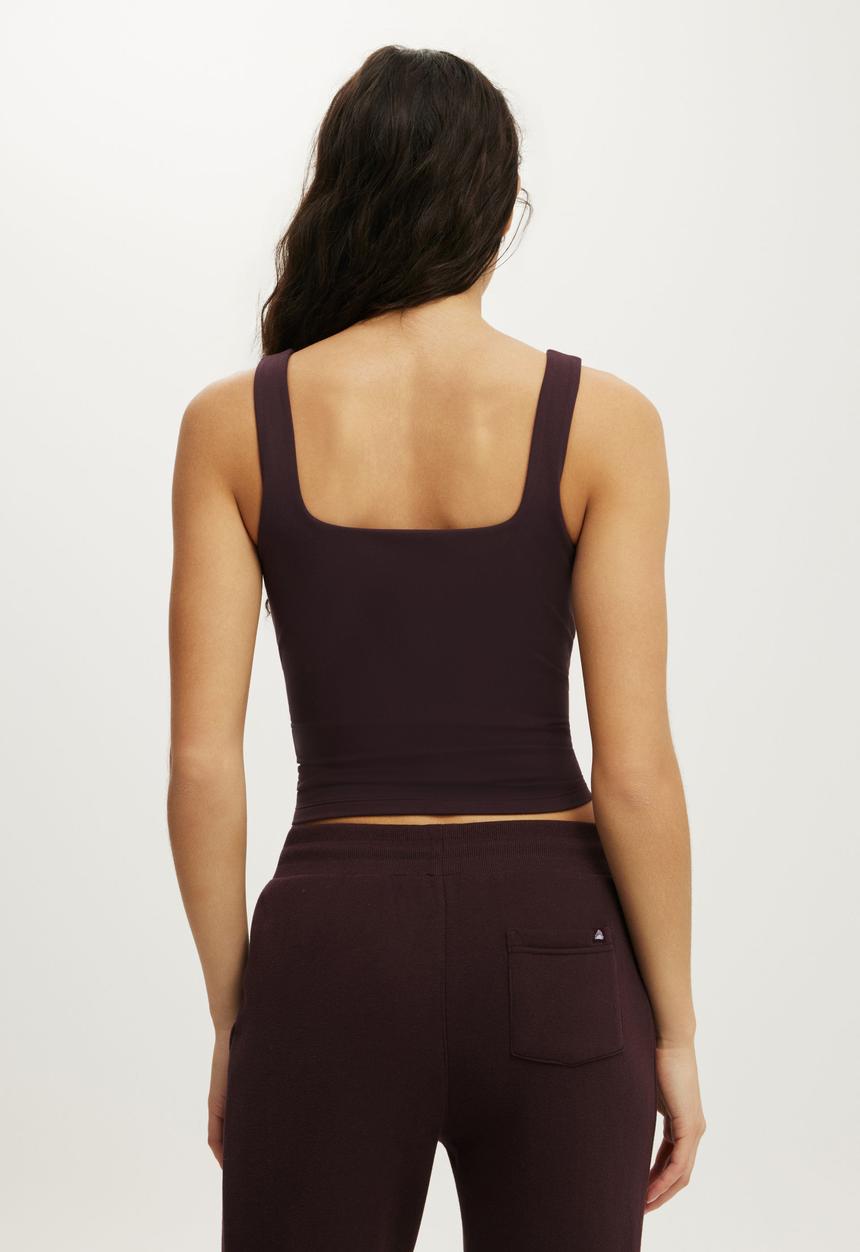 Cotton On - Ultra Soft Square Neck Tank - Italian Plum