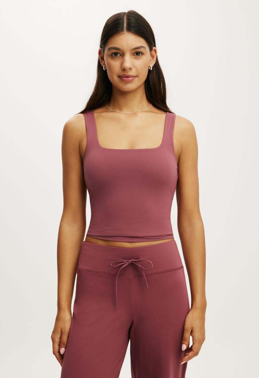 Cotton On - Ultra Soft Square Neck Tank - Dusty Rose