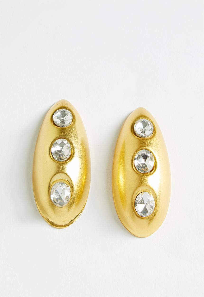 Tessa Design - Louisa Diamante Encrusted Teardrop Stud Earrings-Gold