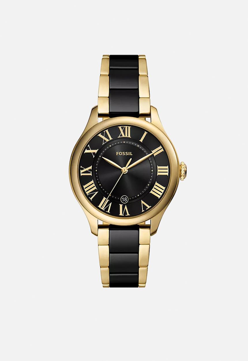 Fossil - Gilmore Three-Hand Date Ceramic Watch CE1132 - Black/Gold
