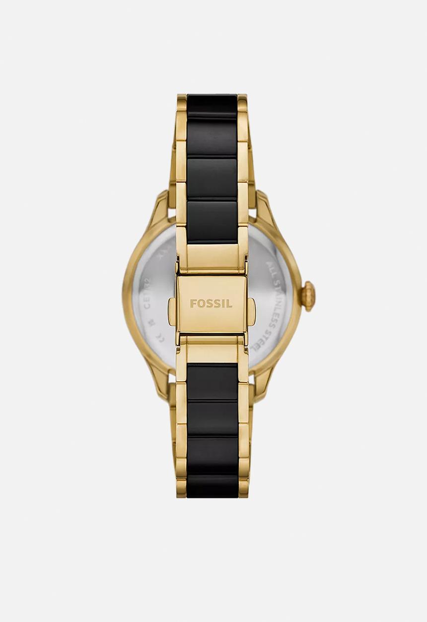 Fossil - Gilmore Three-Hand Date Ceramic Watch CE1132 - Black/Gold