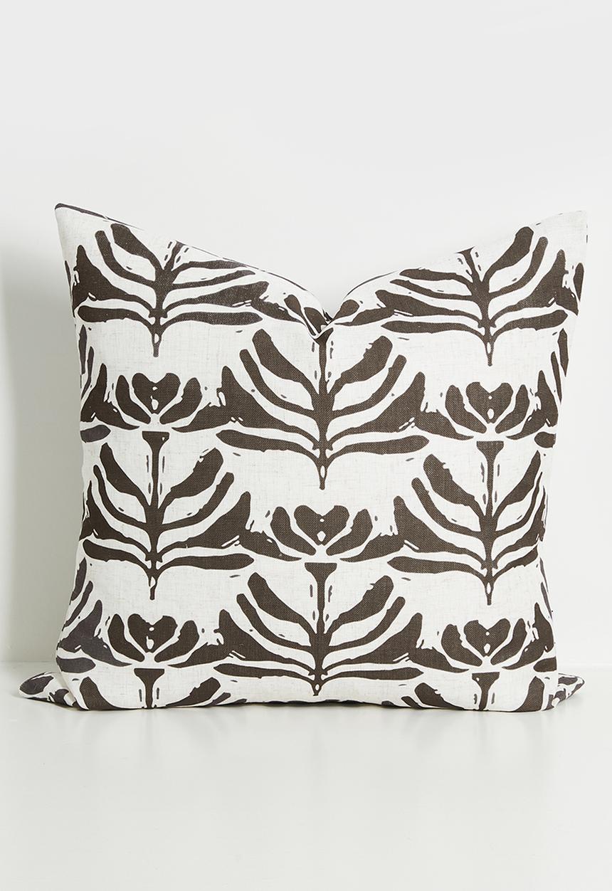 Sixth Floor - Graphic Floral Cushion Cover - Brown & Ecru