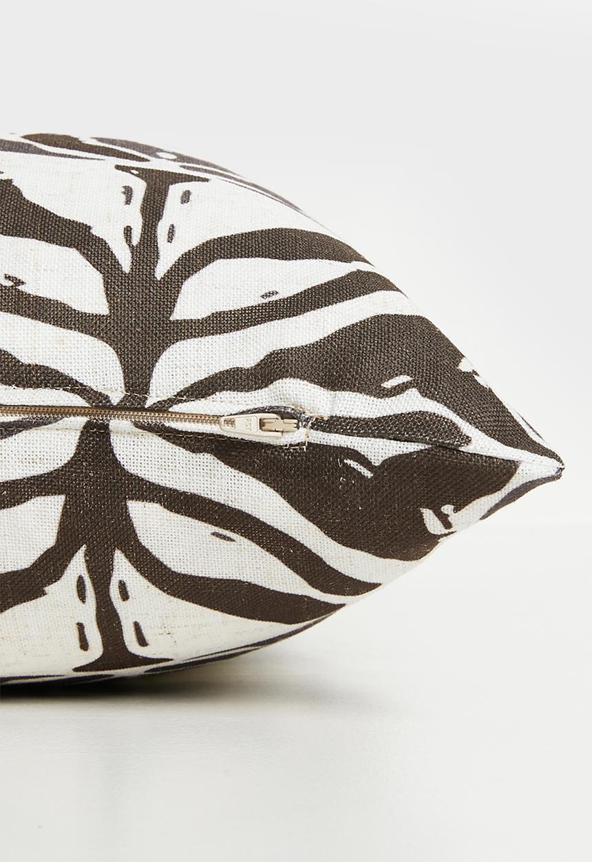 Sixth Floor - Graphic Floral Cushion Cover - Brown & Ecru