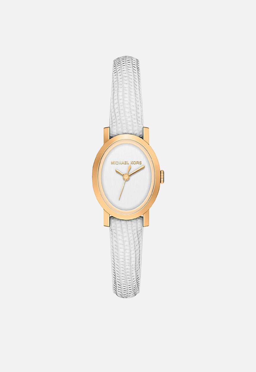 Michael Kors - Michael Kors Maude Three-Hand White Leather Watch MK7586 - Silver/Gold